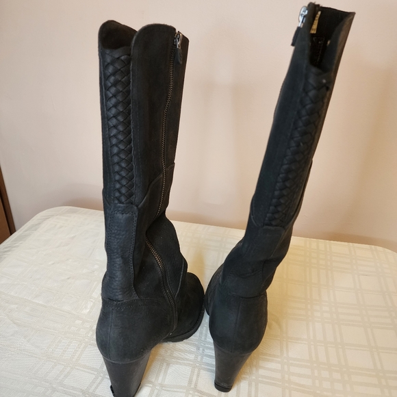 Timberland black suede tall boots heels 8 braid detail - Picture 2 of 11